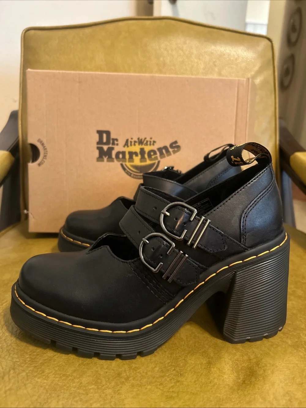 Dr. Martens Eviee Mary Jane Platform Heels Black Leather Women’s Sz 7 New
